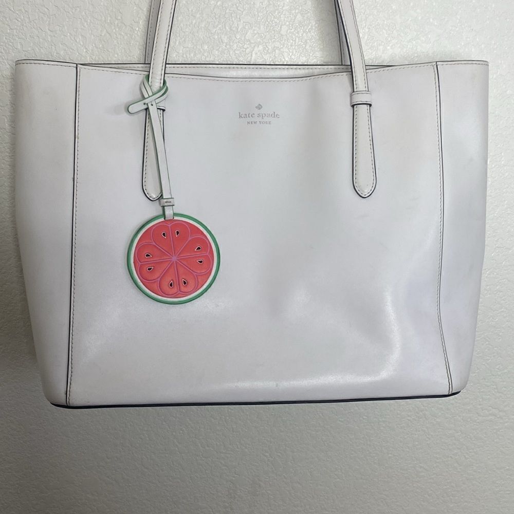 KATE SPADE White Leather Tote Bag Size 11” x 16” x 6” approximately - Picture 2 of 9